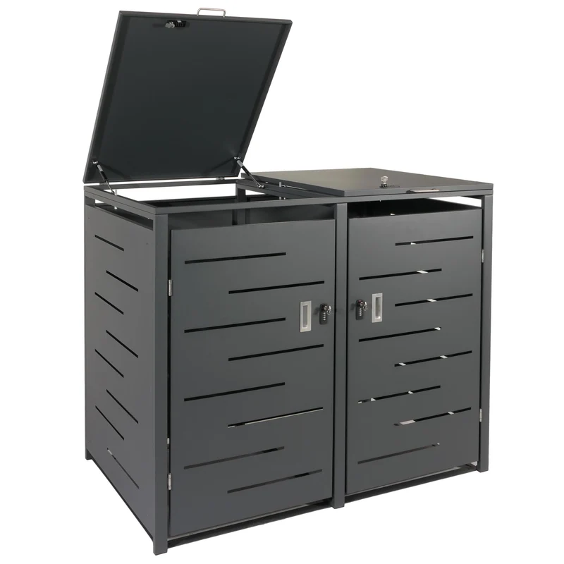 Abri poubelles double 2 bacs sécurisé verrouillable 80 à 240 L 131 x 80 cm structure en acier galvanisé anthracite 04_0008226
