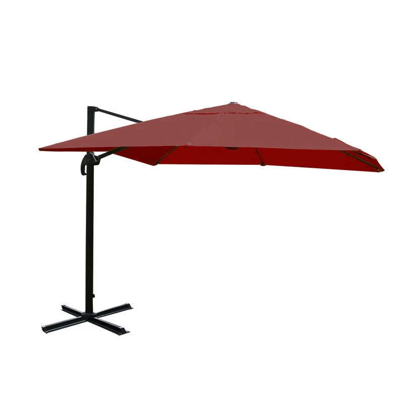 Parasol déporté 3x3 m diamètre 4,3 m inclinable manivelle sans pied aluminium polyester bordeaux 04_0007968