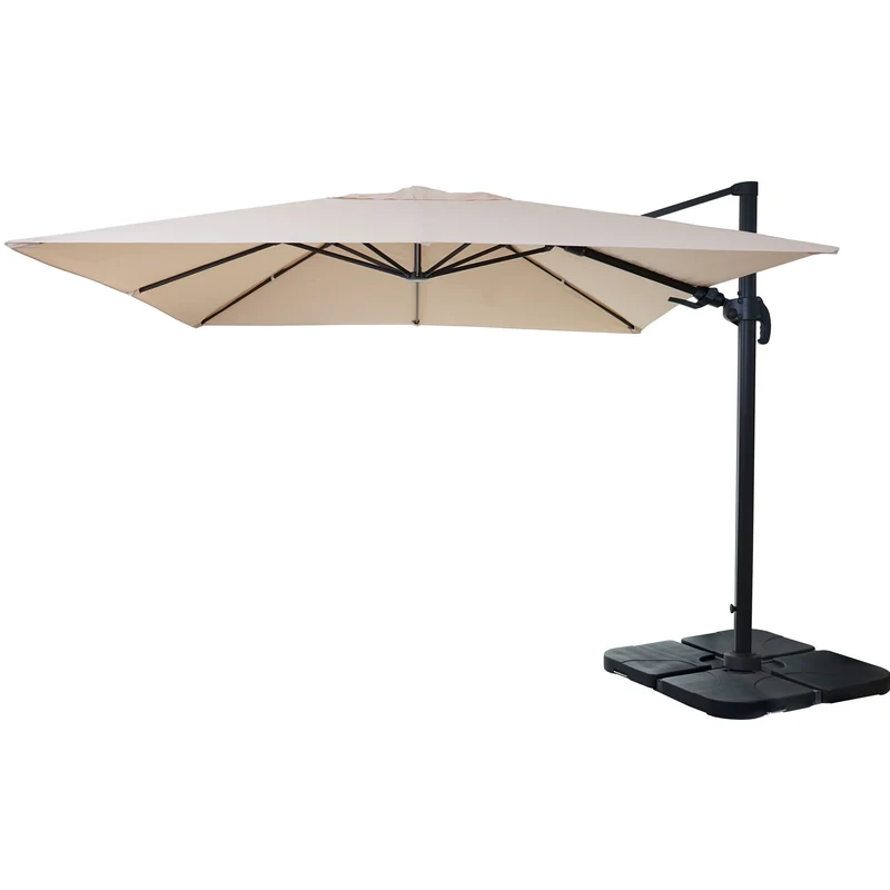 Parasol déporté 3x3 m diamètre 4,3 m orientable inclinable avec pied base remplissable aluminium polyester crème 04_0007940