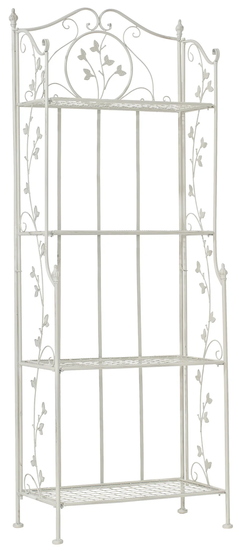 Etagère en 4 niveaux rangement chaussures plantes hauteur 158 cm en métal blanc vieilli 10_0003962