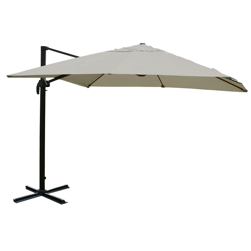 Parasol déporté 3 x 3 m envergure 430 cm inclinable 5 positions avec manivelle aluminium et polyester couleur crème gris 04_0010709