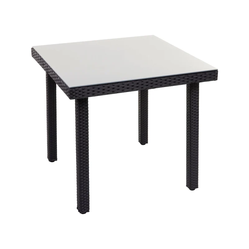 Table de jardin 80 x 80 cm avec plateau en verre poly rotin noir structure acier 04_0010927