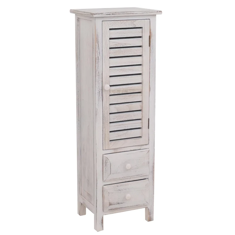 Commode 90 cm avec 2 tiroirs et 1 porte style shabby vintage bois paulownia blanc 04_0011439