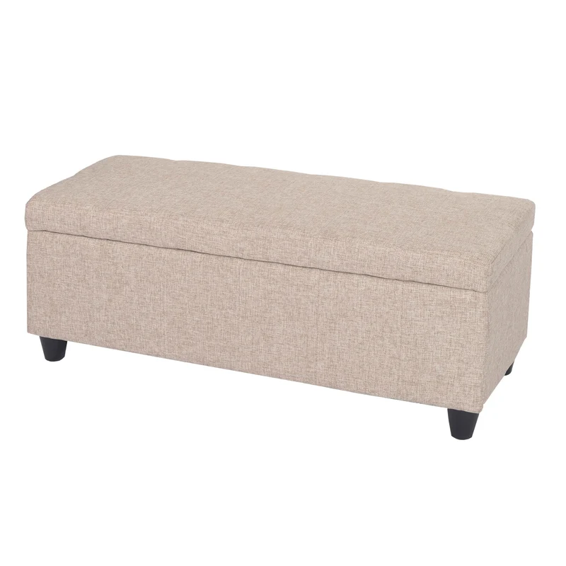 Banquette coffre de rangement avec assise rembourrée 45 x 114 x 45 cm en tissu beige 04_0011490