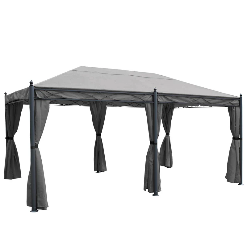 Pergola 5 x 3 m hauteur 276 cm avec toit parois et moustiquaires structure acier gris 04_0011073
