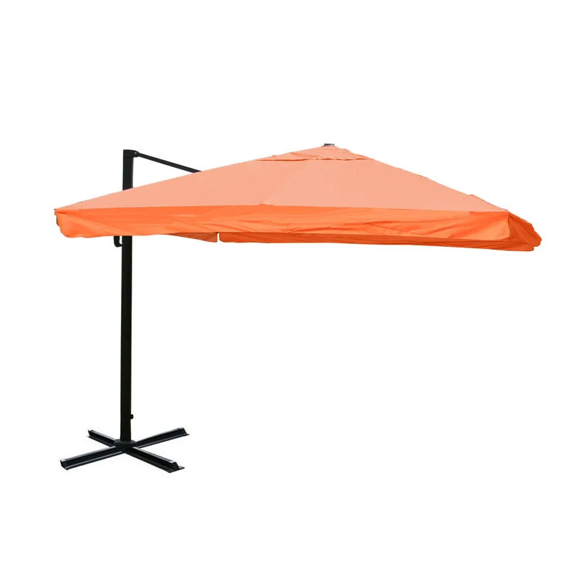 Parasol déporté 3 x 3 m diamètre 4,24 m inclinable non orientable avec base croisée polyester terracotta aluminium 04_0011231