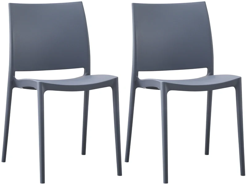 Lot de 2 chaises de jardin empilable dossier incurvé à quatre pieds stable en plastique gris 10_0007910