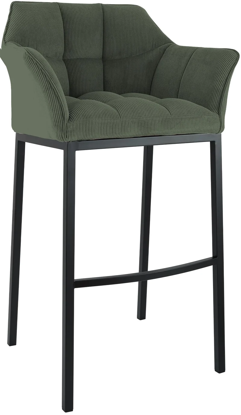 Tabouret de bar x1 assise enveloppante capitonnée en velours côtelé vert avec structure à 4 pieds en métal noir 10_0006122