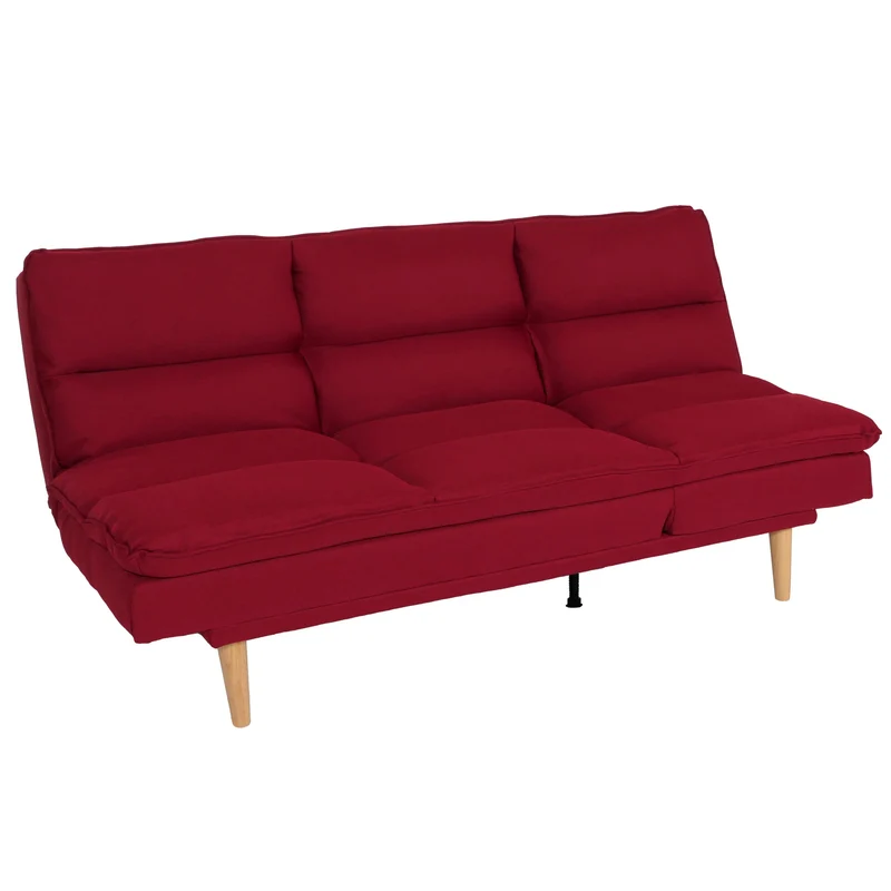 Canapé convertible 180 cm avec couchage 180 x 110 cm dossier réglable tissu bordeaux structure bois 04_0010151