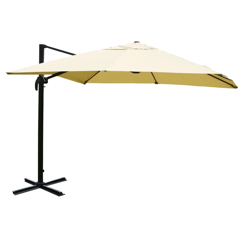 Parasol déporté 3 x 3 m hauteur 251 cm inclinable avec manivelle aluminium et polyester couleur crème 04_0011234