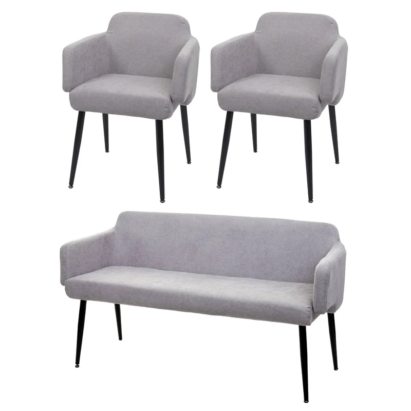 Ensemble de salle à manger 2x chaise de salle à manger et 1x banc en tissu gris 04_0006757