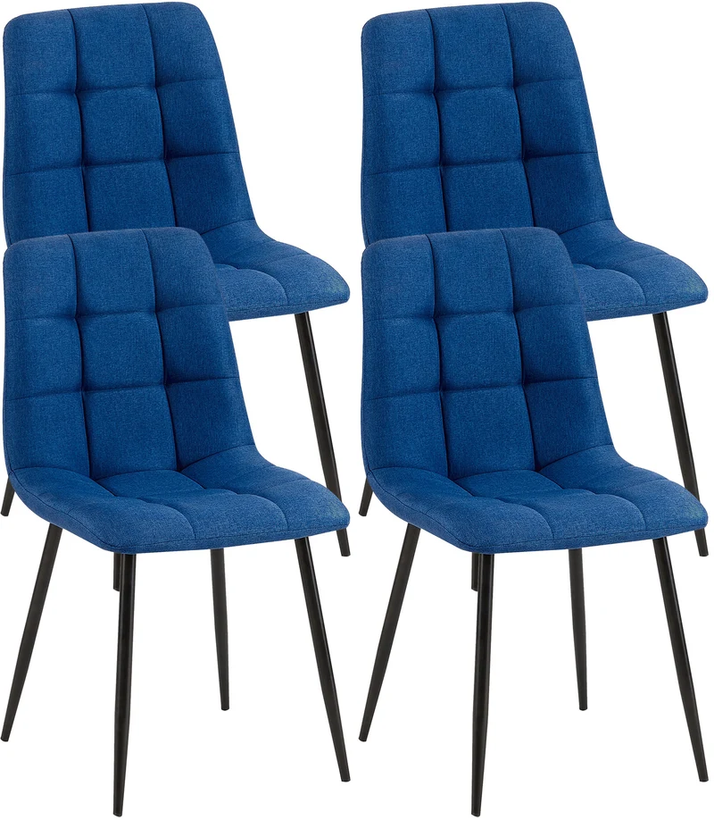 Lot de 4 chaises de salle à manger en tissu bleu pieds métal noir design moderne et confortable CDS10410