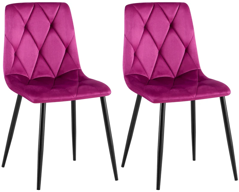Lot de 2 chaises de salle à manger design moderne surpiqûres en losange velours violet et cadre métal noir 10_0007611