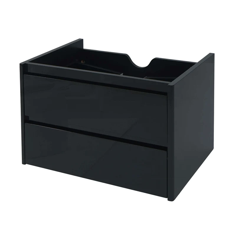 Meuble sous lavabo suspendu noir brillant avec 2 tiroirs Soft-Close 60 cm 04_0010539