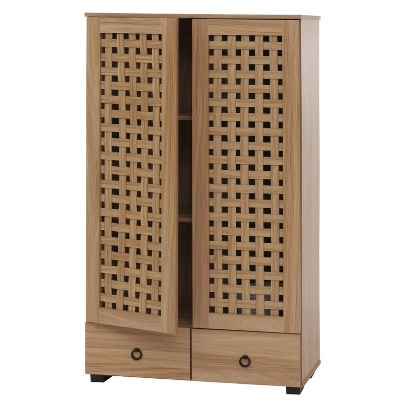 Armoire de rangement design avec portes effet tressé 3D meuble avec tiroirs et étagères 138 cm MDF marron 04_0009816
