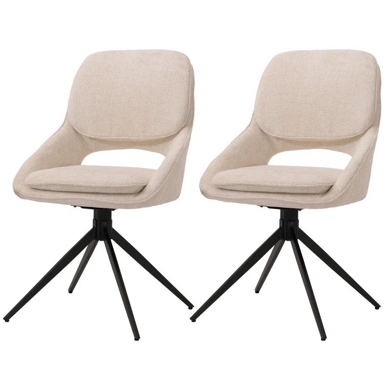 Lot de 2 chaises de salle à manger pivotantes retour automatique assise confortable design moderne tissu chenille beige crème structure métal 04_0009909