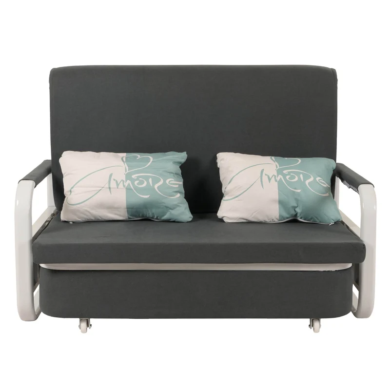 Canapé convertible avec coffre de rangement roulettes accoudoirs coussins confort gain de place tissu gris foncé 04_0010095