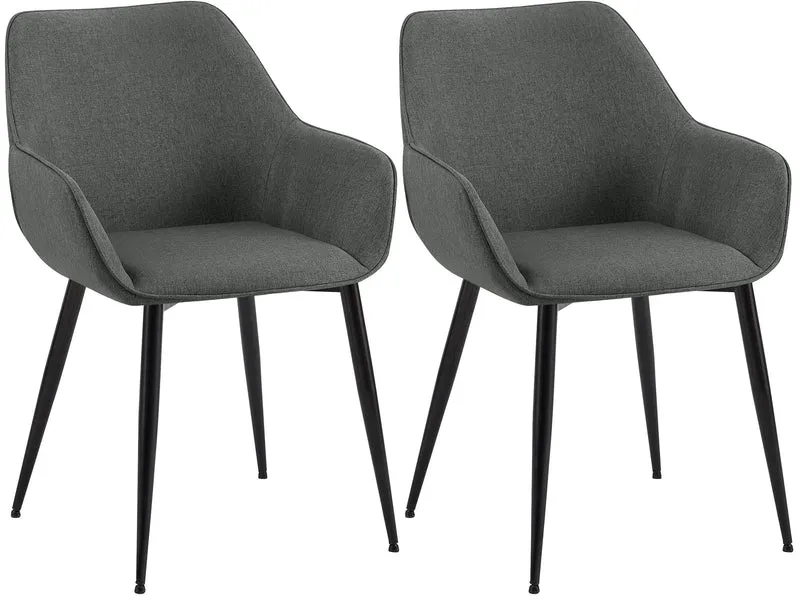Lot de 2 chaises de salle à manger bureau salle d'attente en tissu gris foncé et métal noir 10_0007382