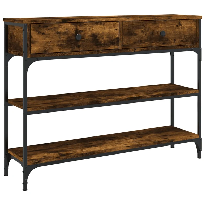 Meuble d'entrée table console design élégant avec tiroirs et étagère 100 x 25 x 75 cm bois d'ingénierie marron et métal DEC031753