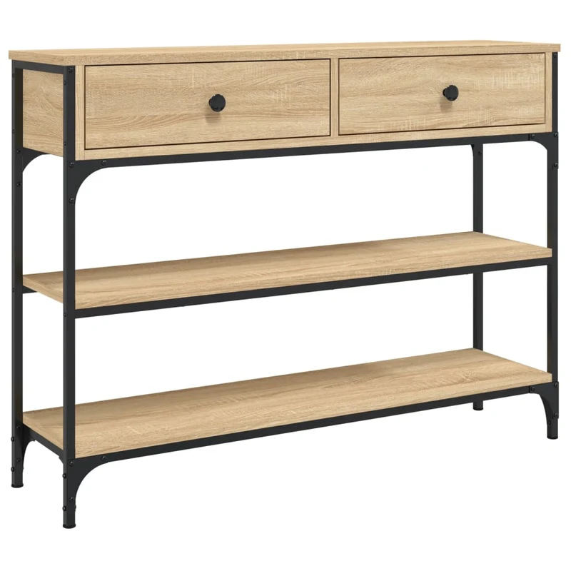 Table console d'entrée fonctionnel et stylé avec tiroirs et étagères 100 x 25 x 75 cm bois d'ingénierie et métal DEC031899