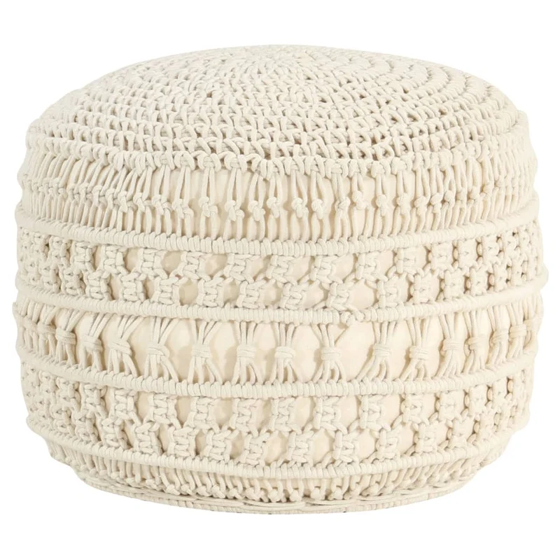Pouf tabouret repose-pied fait cordes tressées à la main 45 x 30 cm coton beige DEC029982
