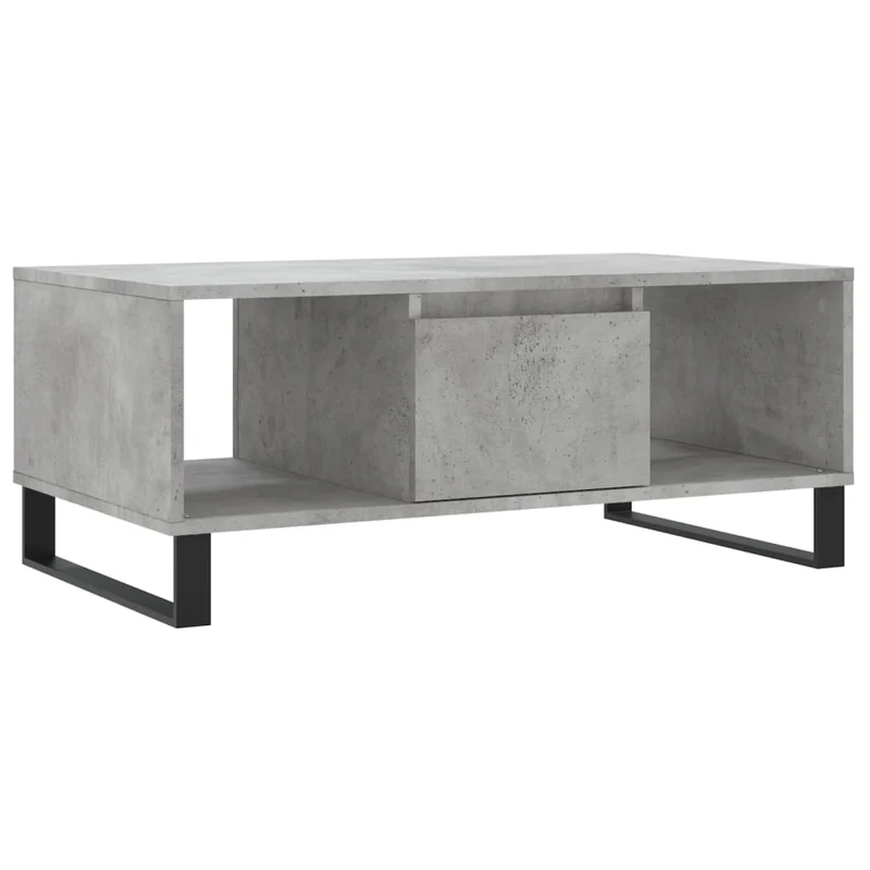 Table basse avec tiroir et de 2 compartiments design moderne 90 x 50 x 36,5 cm bois d'ingénierie gris et métal DEC039369