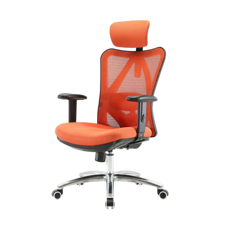 Chaise de bureau support lombaire ergonomique appui-tête réglable en maille orange 04_0006215