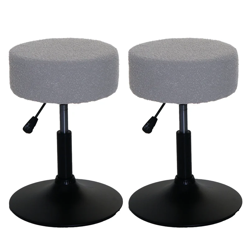 Lot de 2 tabourets réglables pivotants 360° tissu bouclé gris Ø37 cm base acier 04_0009932