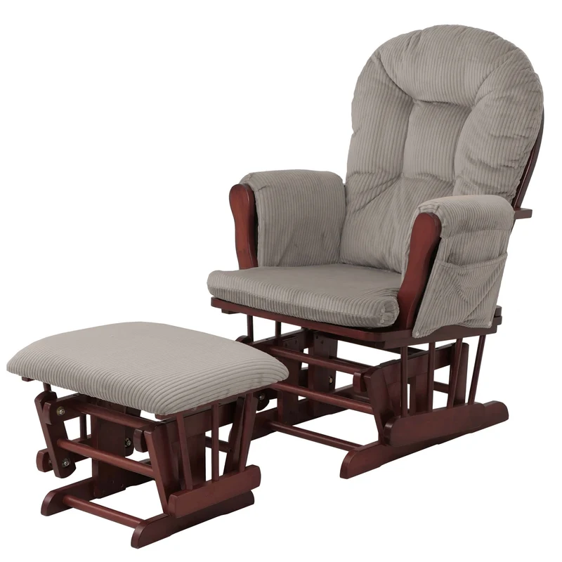 Fauteuil rocking chair avec repose-pieds moderne ergonomique 103 x 74 x 71 cm tissu velours côtelé gris clair 04_0009672