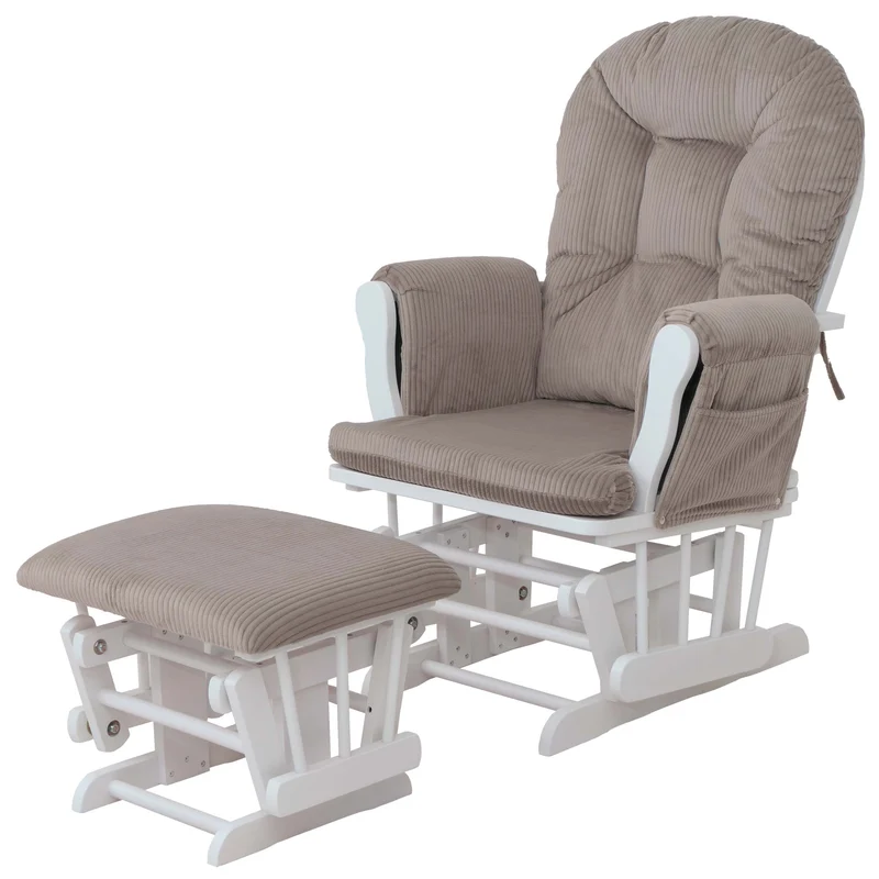 Fauteuil relax à bascule avec repose-pieds tissu velours côtelé gris clair structure blanche 04_0009666