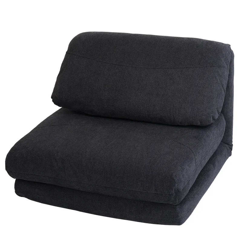Fauteuil convertible en lit chauffeuse pliable avec dossier réglable 5 positions confortable couchage d’appoint structure métal et en tissu gris foncé 04_0010047