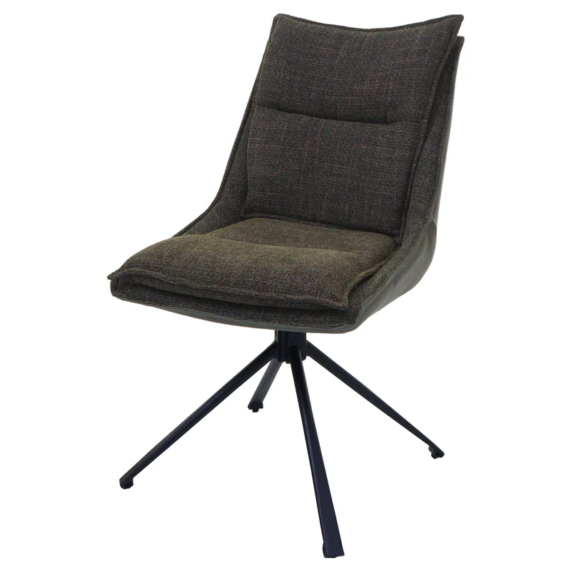 Chaise de salle à manger pivotante 180° avec retour automatique rembourrage épais tissu et simili cuir vert et pieds métal 04_0009979