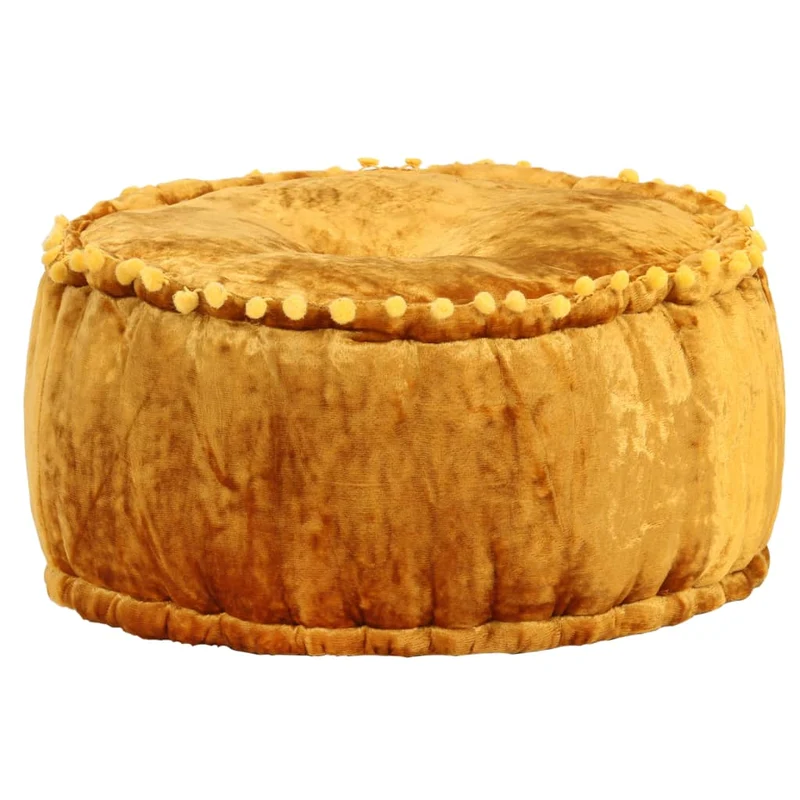 Pouf tabouret repose-pied ottoman rond 40 x 20 cm en velours moutarde jaune DEC030027