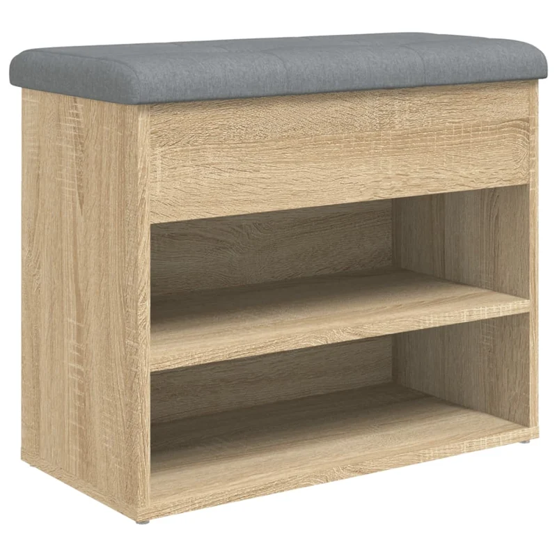 Banc de rangement à chaussures couleur chêne 62 x 32 x 50 cm en bois d'ingénierie brun DEC024890