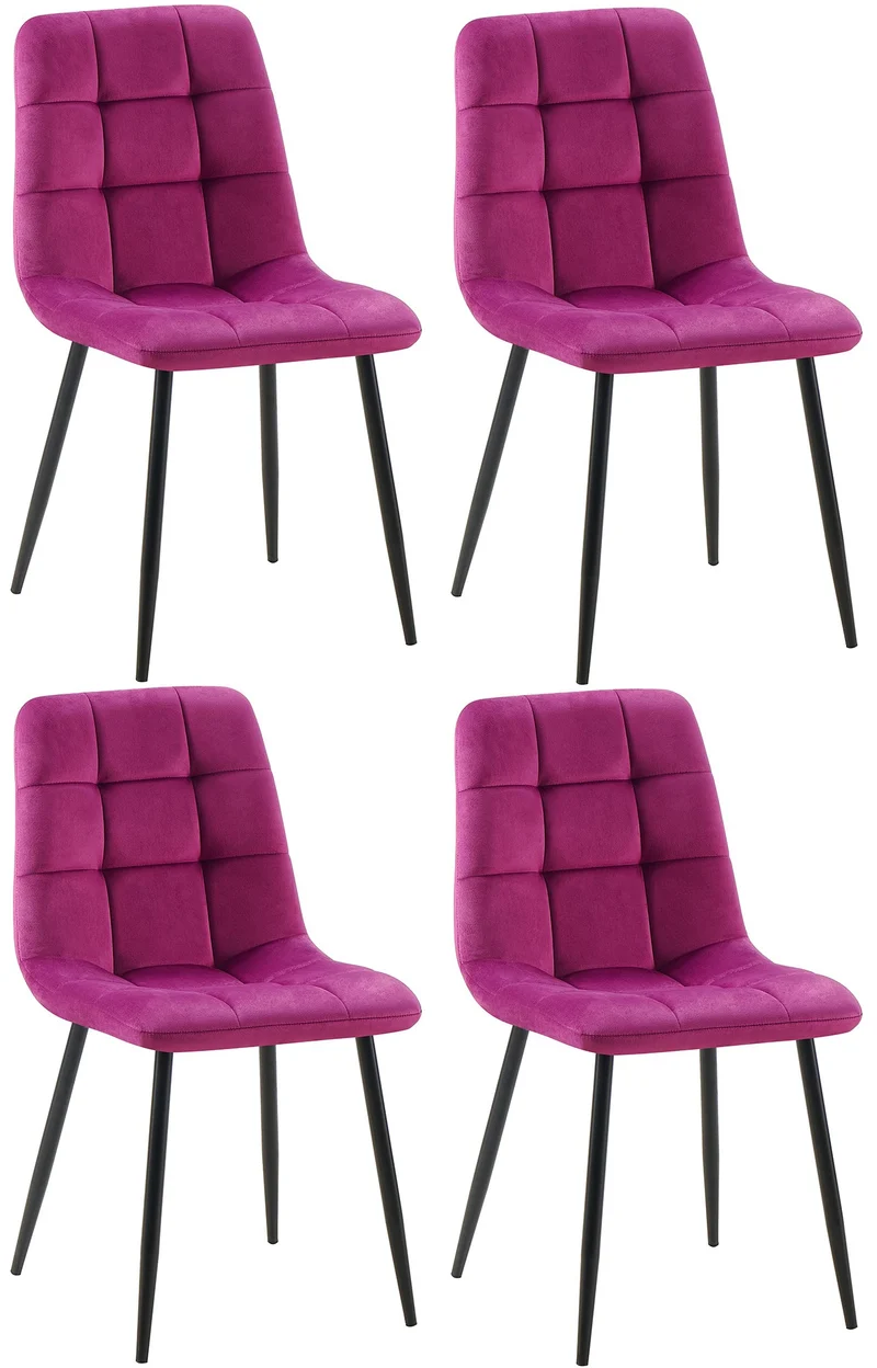 Lot de 4 chaises de salle à manger coutures forme carrées en tissu velours violet pieds en métal noir 10_0001797