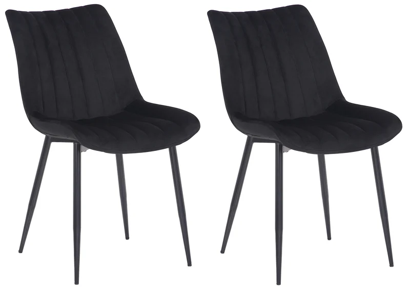 Lot de 2 chaises de salle à manger coutures décoratives verticales avec pieds en métal noir assise en velours noir 10_0001742