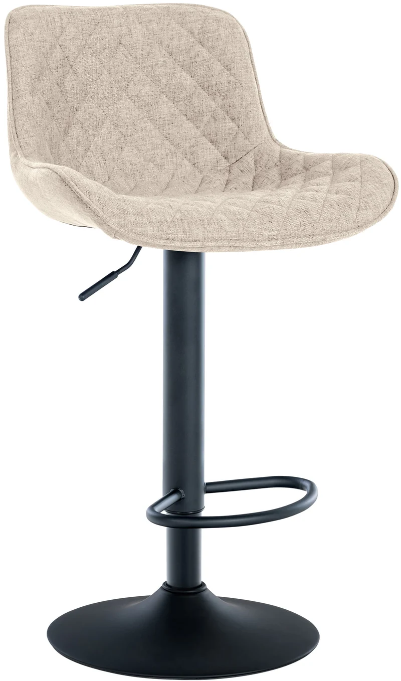 Tabouret de bar x1 assise avec coutures décoratives losange en tissu taupe et pieds en métal noir 10_0005230
