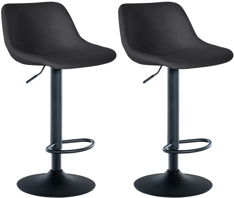 Lot de 2 tabourets de bar rotation à 360°en velours noir pieds en trompette métal noir 10_0006631