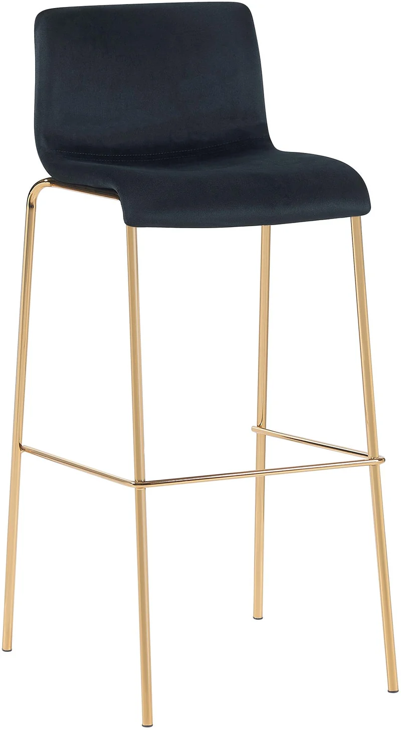 Tabouret de bar x1 en velours noir cadre métallique doré à quatre pieds style chic et moderne 10_0005850