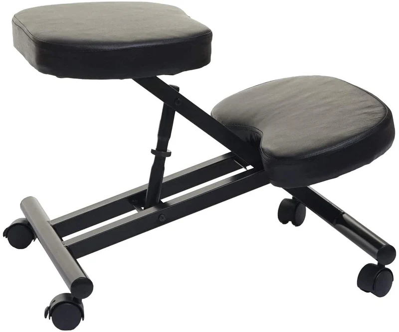 Tabouret chaise ergonomique siège assis genoux sur roulettes réglable synthétique noir BUR04100