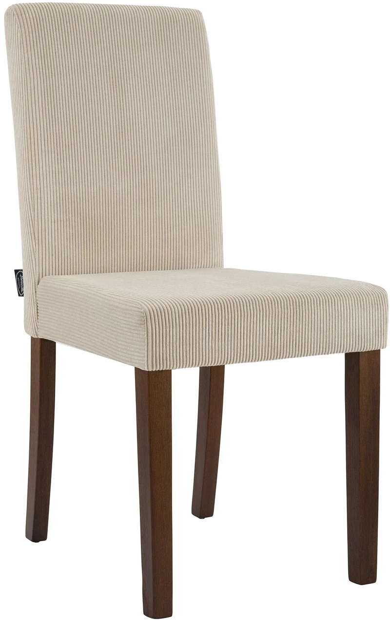 Chaise de salle à manger contemporaine x1 dossier haut en velours côtelé marron clair et pieds en bois foncé 10_0007469