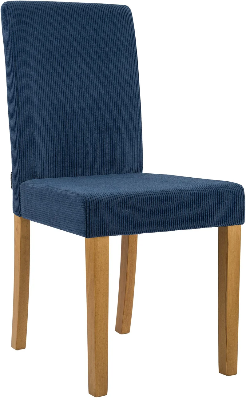 Chaise de salle à manger contemporaine x1 dossier haut en velours côtelé bleu et pieds en bois clair 10_0007245