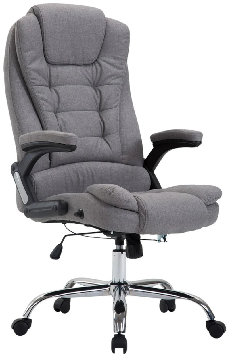 Fauteuil de bureau XXL sur roulettes confortablement rembourrés avec accoudoirs en tissu gris et métal chromé 10_0002665