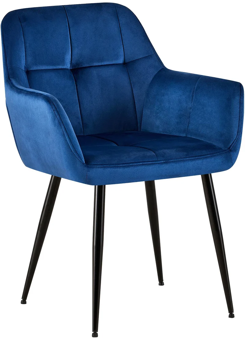 Chaise de salle à manger bureau coutures décoratives carrées en velours bleu pieds en métal noir 10_0001897