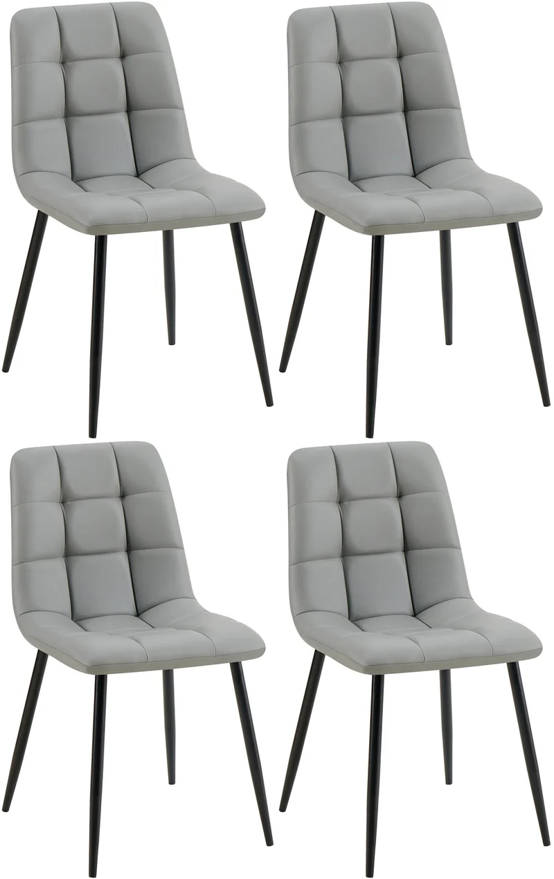 Lot de 4 chaises de salle à manger coutures forme carrées en PVC gris pieds en métal noir 10_0007656