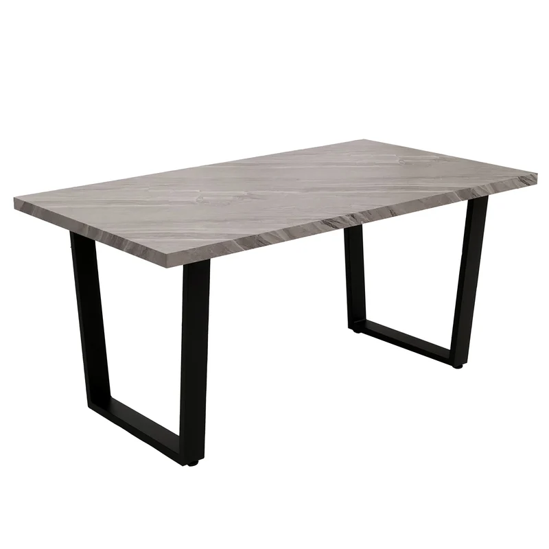 Table à manger design industrielle 160x90 cm MDF aspect marbre gris et métal 04_0009278