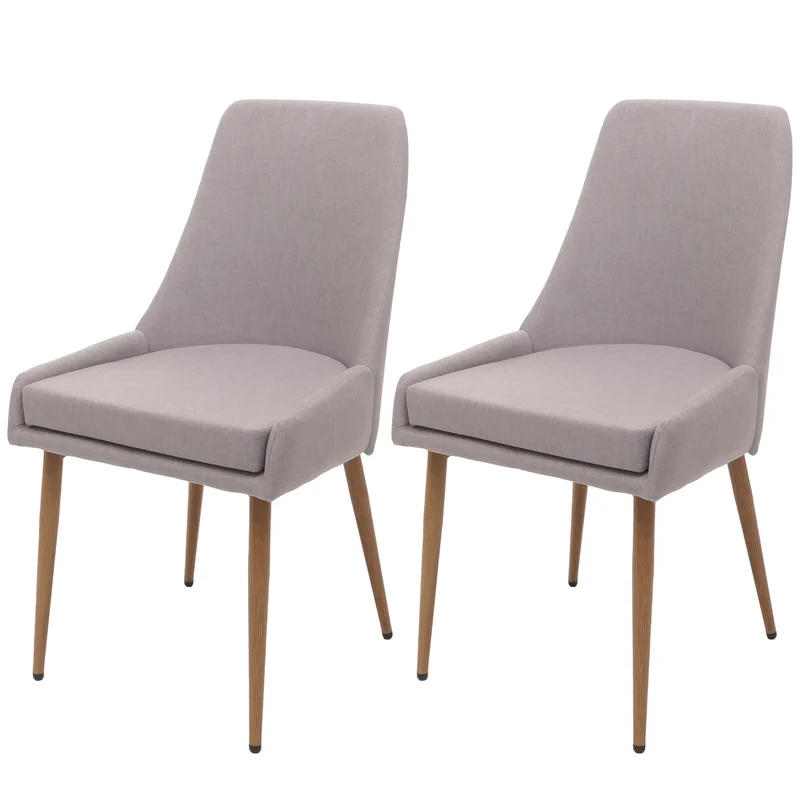 Lot de 2 chaises de salle à manger design années 50 en tissu gris clair avec pieds métal effet bois 04_0009524