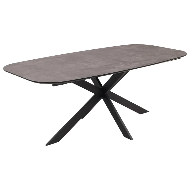 Table de salle à manger rectangulaire design moderne avec plateau MDF aspect pierre grise et structure métal, 200x100 cm 04_0009269