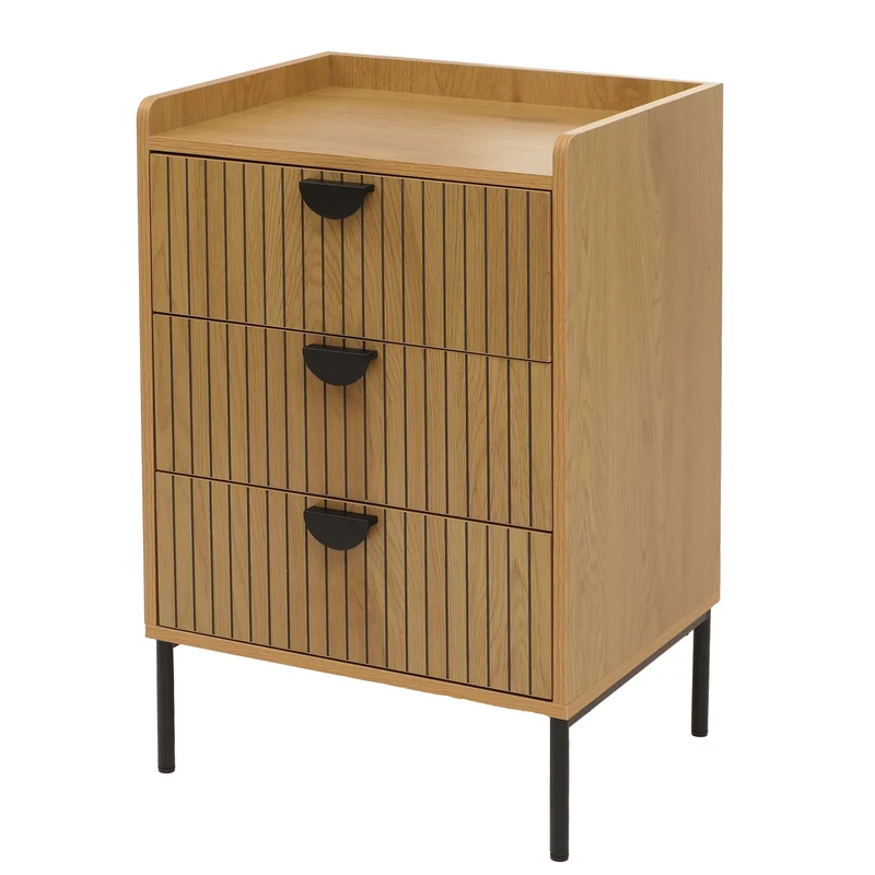 Commode design avec 3 tiroirs en bois finition naturelle avec façade à lames 77 x 50 x 42 cm 04_0009428