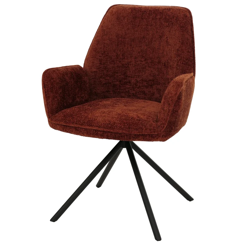 Chaise de salle à manger pivotante avec accoudoirs fonction Auto-Position 180° en chenille rouge-brun piètement métal 04_0009238